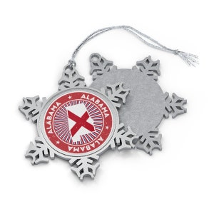 Ornement de Noël de l'Alabama, flocon de neige, contour de carte du drapeau de l'État, impression en détresse vintage - cadeau voyageur du monde, voyage aux États-Unis, souvenir
