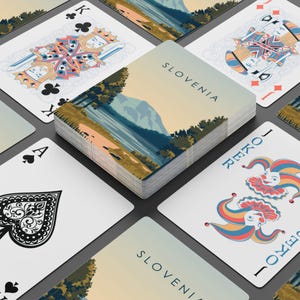 Baraja de cartas inspirada en viajes a Eslovenia: regalo o recuerdo de viaje perfecto: aventura eslovena, pasión por los viajes, noche de juegos, póquer