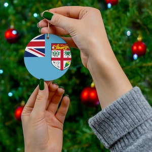 Fiji Ceramic Christmas Ornament Fijian Flag Round Porcelain Gift Holiday Decoration Oceania World Heritage Travel Themed