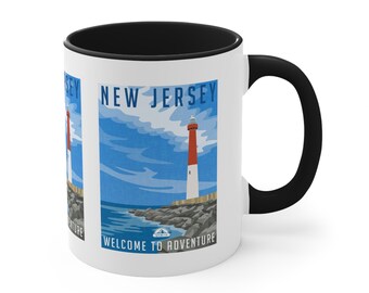 New Jersey Lighthouse Coffee Mug: Two-Tone Ceramic Travel Souvenir