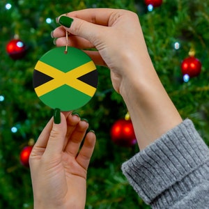 Jamaica Ceramic Ornament - Christmas Decor, Holiday Decorations, Jamaican Flag Print, Caribbean, World Travel, Green, Black - Gift, Souvenir