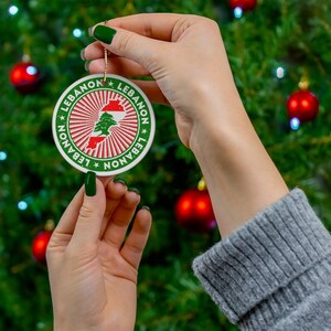 Lebanon Ceramic Christmas Ornament Vintage Style Print Lebanese Flag Map Porcelain Gift Holiday Decoration World Heritage Travel Themed