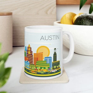 Austin Coffee Mug 11oz - Texas State Capital, Travel, City Skyline, Architecture, Cityscape, Landmarks, Multicolor, Ceramic - Gift, Souvenir