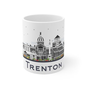 Trenton New Jersey Coffee Mug - City Skyline, Modern Buildings & Landmarks, Architecture, USA Travel, Gift, Souvenir, 11 oz, Ceramic