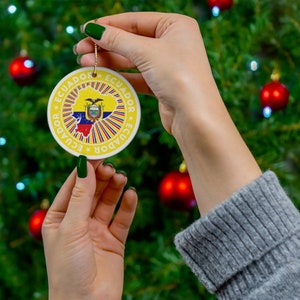 Ecuador Christmas Ornament Ceramic Vintage Style Print Ecuadorian Flag Inspired Map Gift Holiday Decoration World Heritage Travel Themed
