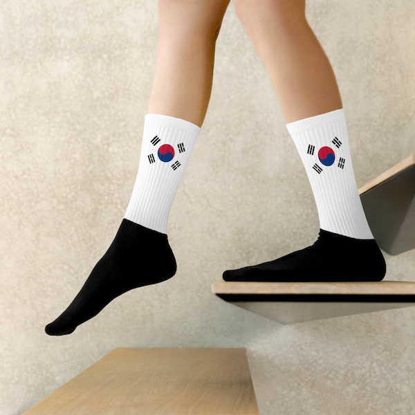 South Korea Korean Flag Inspired Crew Socks Adult Unisex Men's Women's Cushioned Bottom National Pride Heritage K-Pop Travel Lover Gift