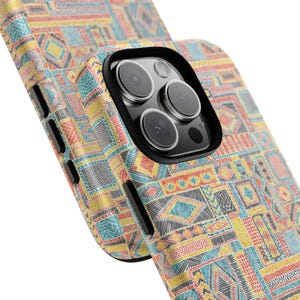 Colorful Tribal Geometric Phone Case - Boho Aztec Pattern, Rug-Inspired Southwest Cover - Dual Layer, Protective Shell, Wrap Print, Matte