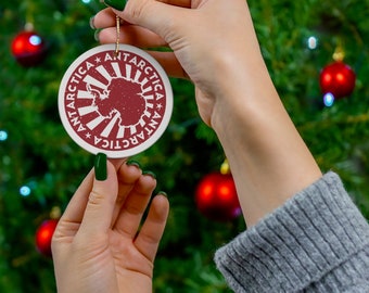 Adorno navideño de cerámica con el mapa de la Antártida: regalo de viaje vintage