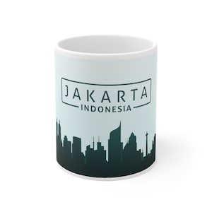 Jakarta Coffee Mug 11oz City Landmarks Skyline Architecture Indonesia Indonesian World Travel Themed Gift Ceramic Mugs White Glossy