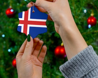 Iceland Flag Ceramic Christmas Ornament: Nordic Travel Souvenir
