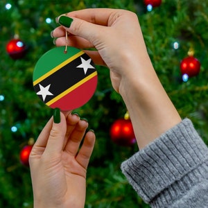 Saint Kitts and Nevis Christmas Ornament Ceramic Kittitian Nevisian Flag Inspired Gift Holiday Decoration World Heritage Travel Themed