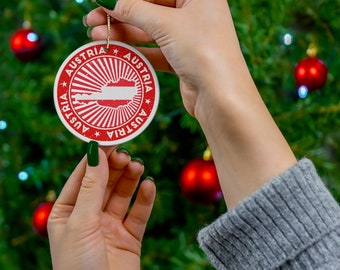 Austria Christmas Ornament: Vintage Style Austrian Flag Ceramic
