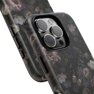 Blooms On Black Phone Case - Dark Floral Pattern, Vintage Roses Flower Design, Victorian Garden  - Protective Shell Wrap Print, Matte Finish