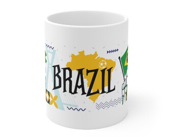 Taza de viaje de Brasil: Monumentos y bandera brasileña - Cerámica de 325 ml