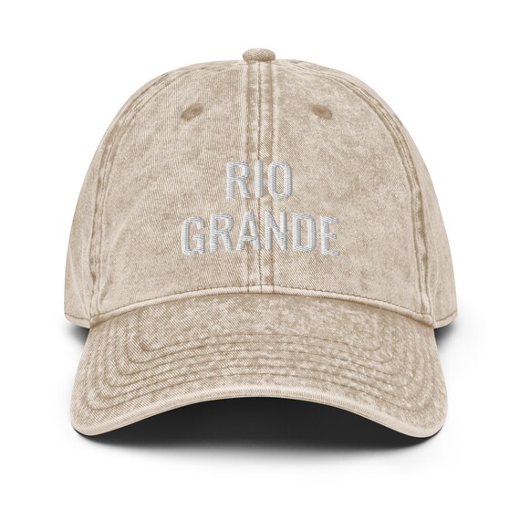 Rio Grande River Hat, Embroidered Vintage Cotton Twill Cap, Denim Look, Adjustable Strap, adult Unisex, Outdoors, Texas, Mexico, Travel