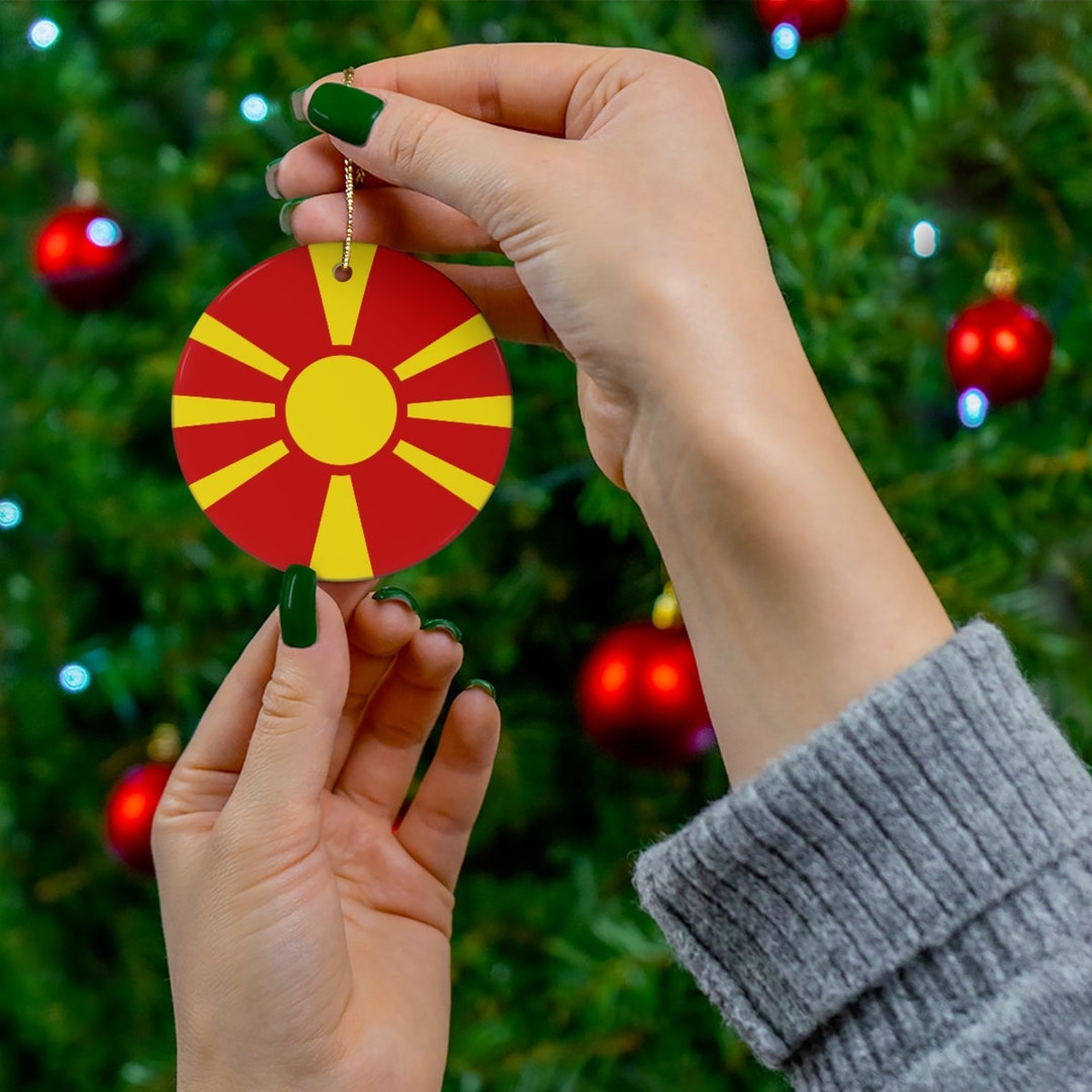 North Macedonia Christmas Ornament Macedonian Flag Inspired Print