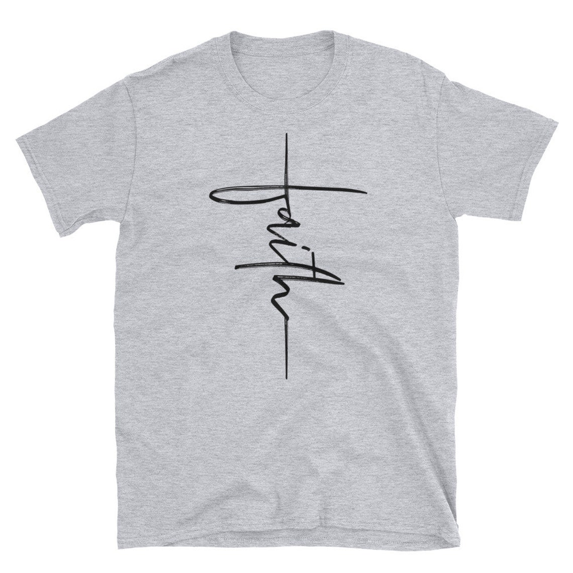 Christian T-Shirt Faith Cursive Cross Short Sleeve Shirt Adult | Etsy