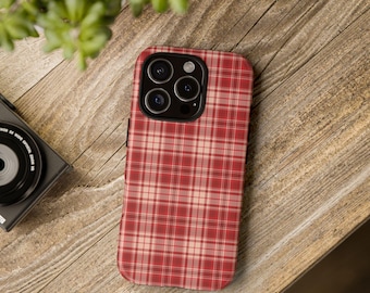 Red Plaid Phone Case: Scottish Tartan, Dual Layer Protective Shell