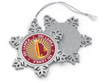 Sri Lanka Christmas Ornament - Snowflake Shape - Sri Lankan Flag Country Outline - Gift for World Traveler, International Travel Lover, Asia