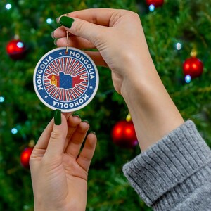Mongolei Weihnachten Ornament Keramik Vintage Stil Druck mongolische Flagge inspiriert Karte Geschenk Urlaub Dekoration Welterbe Reise unter dem Motto