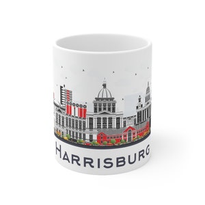 Harrisburg Pennsylvania Coffee Mug - City Skyline, Modern Buildings & Landmarks, Architecture, USA Travel, Gift, Souvenir, 11 oz, Ceramic