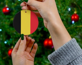 Belgium Ceramic Ornament - Christmas Decor, Holiday Decorations, Belgian Flag Print, Europe, Brussels, World Travel, Gift, Souvenir