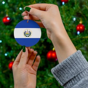 El Salvador Ceramic Ornament - Christmas Decor, Holiday Decoration, Salvadoran Flag Print, Blue, Latin America, World Travel, Gift, Souvenir