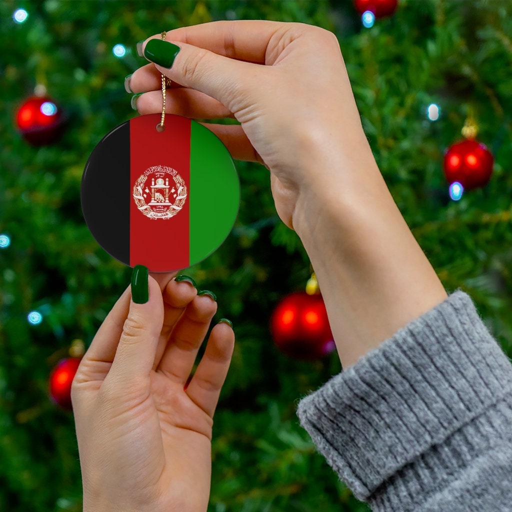 Afghanistan Ceramic Christmas Ornament Afghan Flag Inspired Round Porcelain Gift Holiday Decoration World Heritage Travel Lover Collection