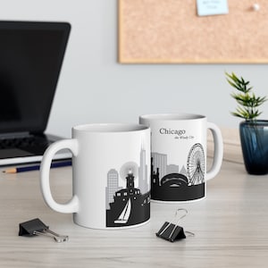 Chicago Coffee Mug 11oz Landmarks Skyline Architecture The Windy City Illinois World Travel Themed Gift Ceramic Mugs White Glossy
