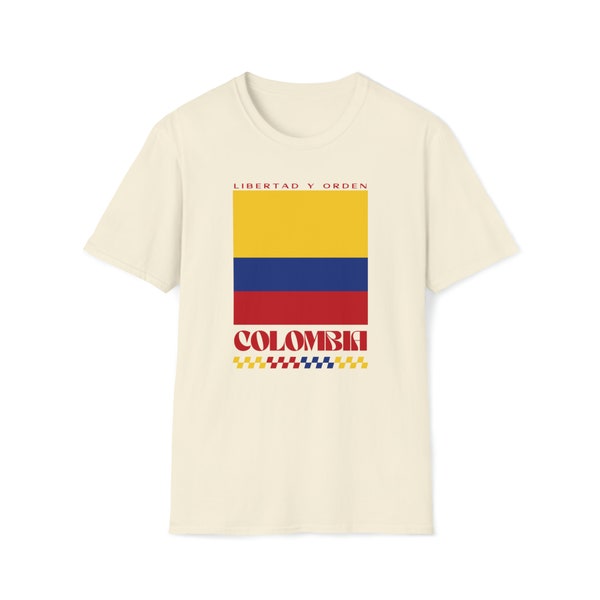 Colombie Unisex Softstyle T-Shirt - Rétro Graphic Print Design Inspiré par le drapeau colombien, World Travel, Amérique du Sud, Cadeau, Souvenir