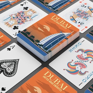 Baralho de cartas inspirado em viagens em Dubai - Presente de viagem ou lembrança perfeito - Aventura nos Emirados Árabes Unidos, desejo de viajar - Noite de jogos, pôquer