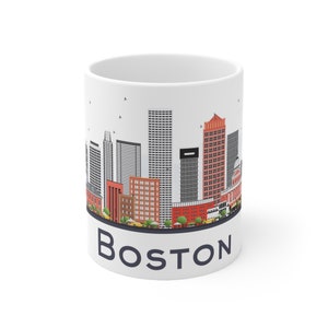 Boston Coffee Mug 11oz - Massachusetts Travel Themed, City Skyline, Architecture, Cityscape, Landmarks, Ceramic, Glossy - Gift, Souvenir