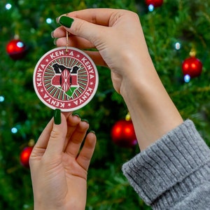 Kenya Christmas Ornament Ceramic Vintage Style Print Kenyan Flag Map Gift Holiday Decoration Porcelain Africa World Heritage Travel Themed