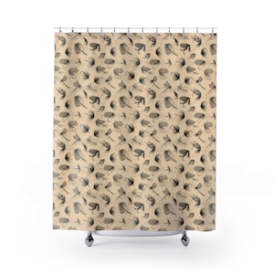 Fly Fishing Pattern Shower Curtain - Fishing Lures, Fisherman, Lake, River, Outdoors, Nature, Trout - 71&quot; x74&quot; - Cream, Bathroom, Home Decor