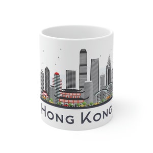 Hong Kong China Coffee Mug, 11oz, City Skyline, Cityscape Buildings Landmarks Architecture, Gift or Souvenir for Travel Lover, Asia