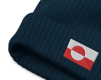Greenland Flag Beanie: Embroidered Cuffed Knit Hat