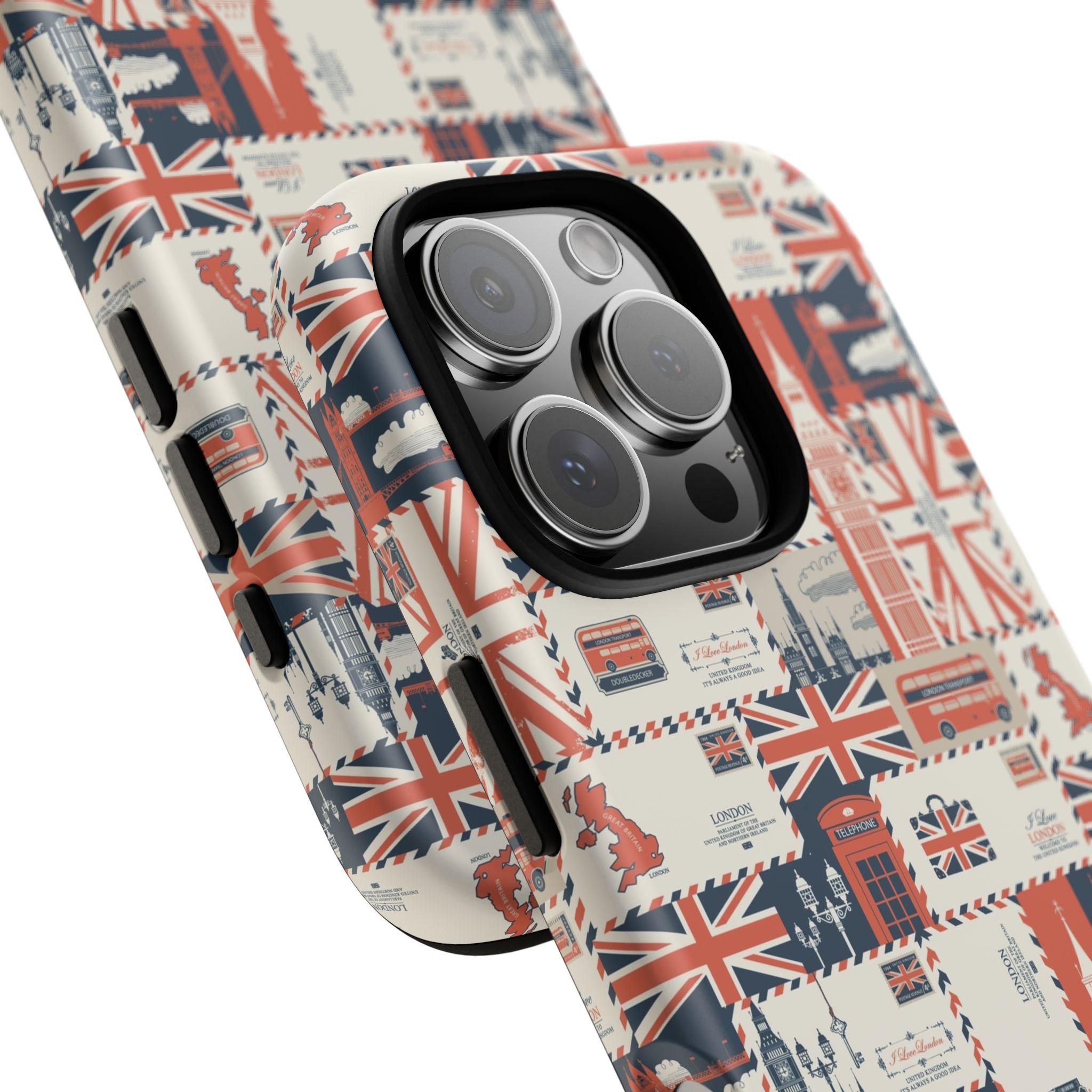 British Icons Phone Case - Union Jack, Big Ben, British Flag, Double-Decker Bus Design, London - Protective Shell, Wrap Print, Matte Finish