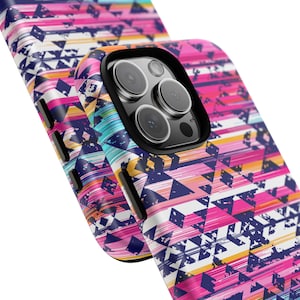 Aztec Phone Case - Southwest Vintage Design, Western Pattern, Geometric Tribal, Pink & Blue - Protective Shell, 3D Wrap Print, Matte Finish