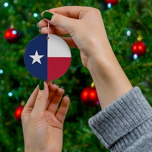 Adorno de cerámica de Texas, decoraciones navideñas, bandera del estado de la estrella solitaria de Texas, Dallas, Houston, Austin, viajes a EE. UU., regalo, recuerdo