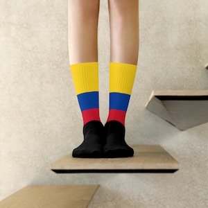 Colombia Socks Colombian Flag Inspired Sublimation Print Adult Unisex for Men or Women Crew Length Cushioned Bottom Ribbed Leg Gift