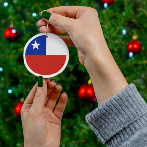 Chile Ceramic Christmas Ornament Chilean Flag Inspired Porcelain Gift Holiday Decoration South America World Heritage Travel Themed