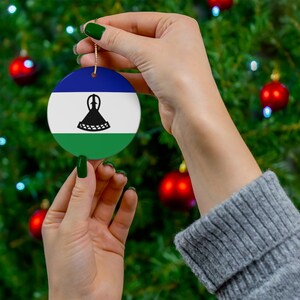 Lesotho Christmas Ornament Basotho Flag Inspired Print - Africa, Mosotho, World Travel, Traveler, Gift, Souvenir - Ceramic, Circle