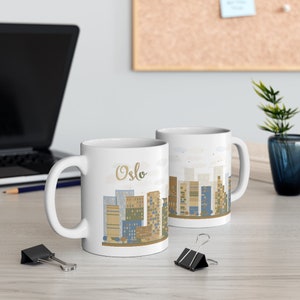 Oslo Norway Coffee Mug 11oz City Landmarks Skyline Architecture Norwegian Scandanavia World Travel Themed Gift Ceramic Mugs White Glossy