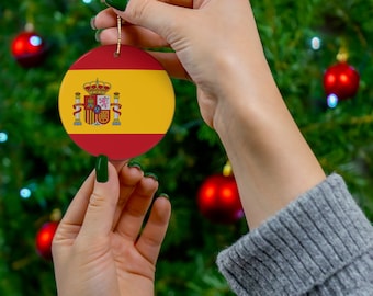 Spain Flag Ceramic Christmas Ornament: Spanish Travel Souvenir