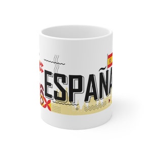 Spain Ceramic Mug 11oz España Spanish Madrid Barcelona Malaga Ibiza World Travel Themed Gift Coffee Mugs White Glossy