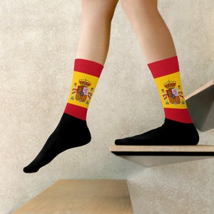 Drapeau espagnol inspiré de l'Espagne, chaussettes ras du cou pour adulte unisexe, homme, femme, fond rembourré, fierté nationale, héritage du voyage, cadeau pour amateur de voyage rouge jaune