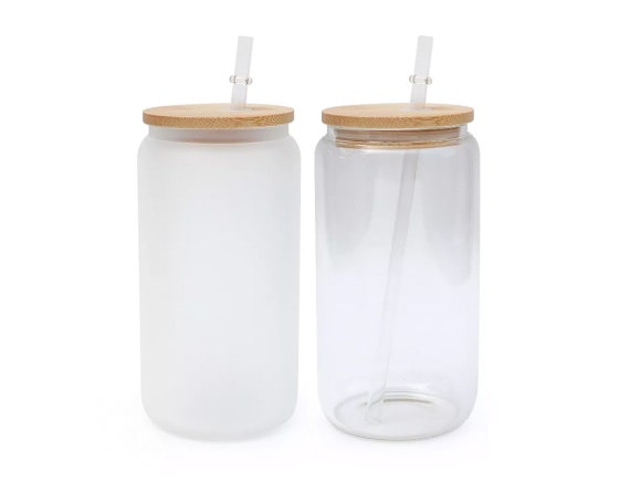 Custom Promotional 25 Count 16oz Sublimation Glass Beer Can with Bamboo Lid  and Straw from Factory