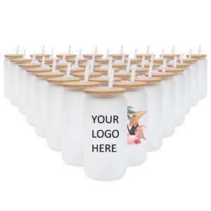 25 pack Custom Logo Design Tumblers, Glass Libby Mugs, 16oz Frosted or Clear, Baby Shower, Event, Wedding, Summer Bash, New Business Promo