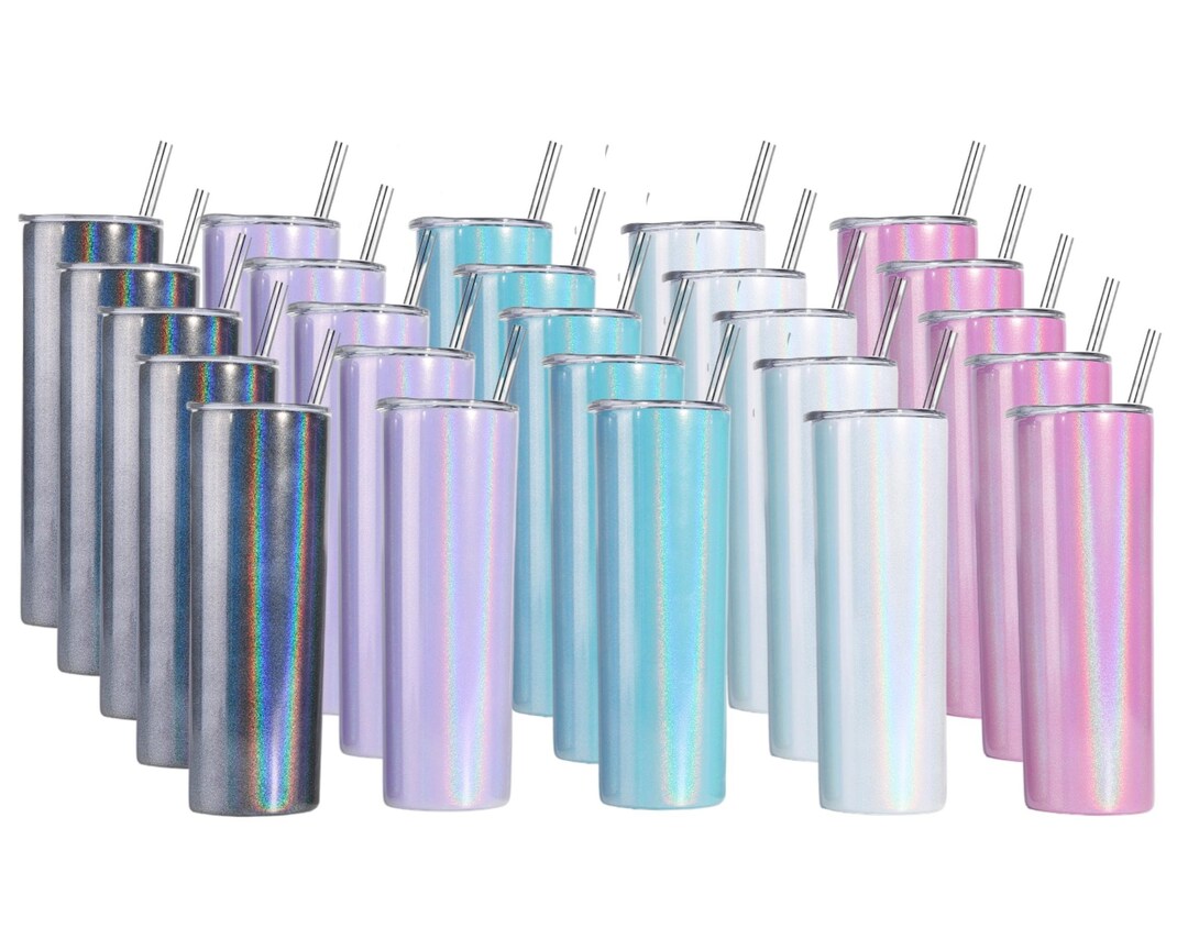 20oz Shimmer Sublimation Tumblers Straight Glitter, Plastic Straws
