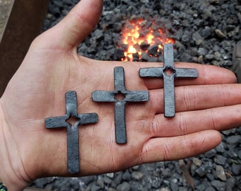 Hand Forged Cross Necklace with Black Cord